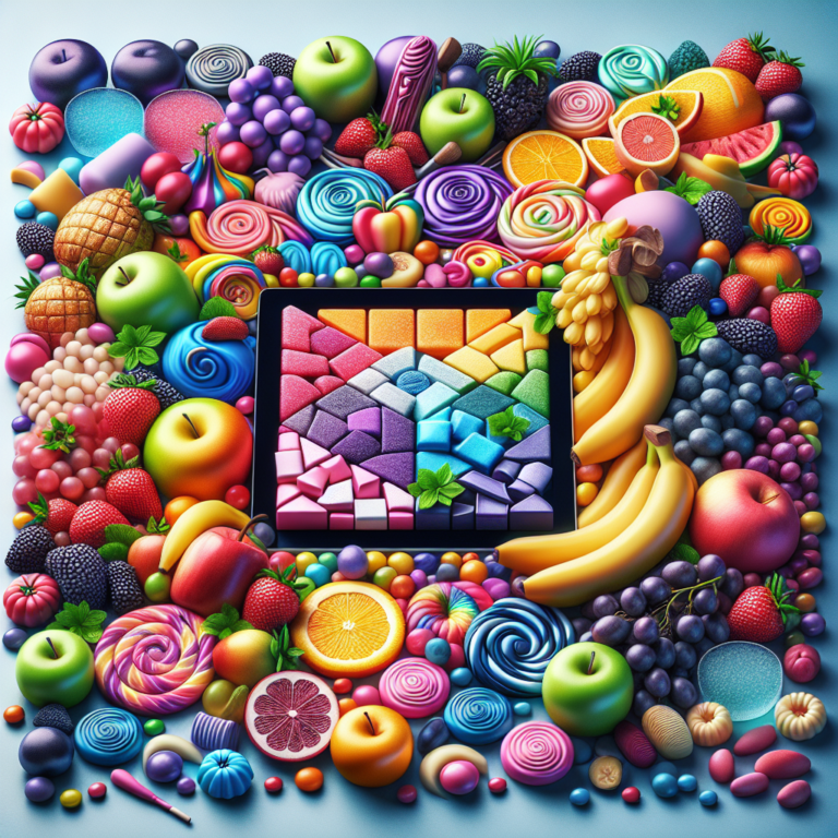 Doces coloridos com frutas frescas para crianças